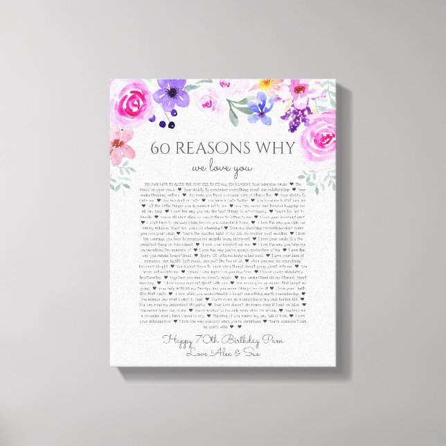 Toile 60 raisons pour lesquelles nous vous aimons rose v (Recto)