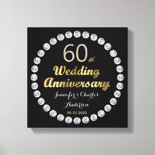 Toile 60e Anniversaire du Mariage diamant Typographie de