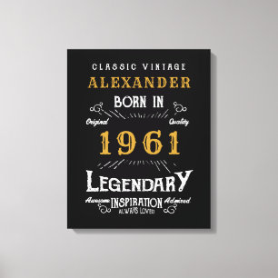 Toile 60e anniversaire personnalisé Né en 1961 Noir Vint