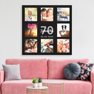 Toile 70e anniversaire personnalisé photo collage noir m