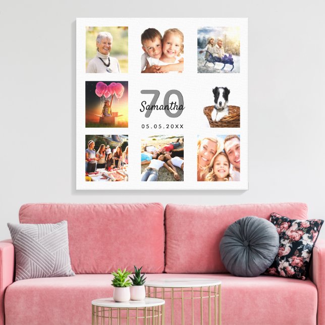 Toile 70e anniversaire photo collage blanc monogramme (Insitu(Salon))