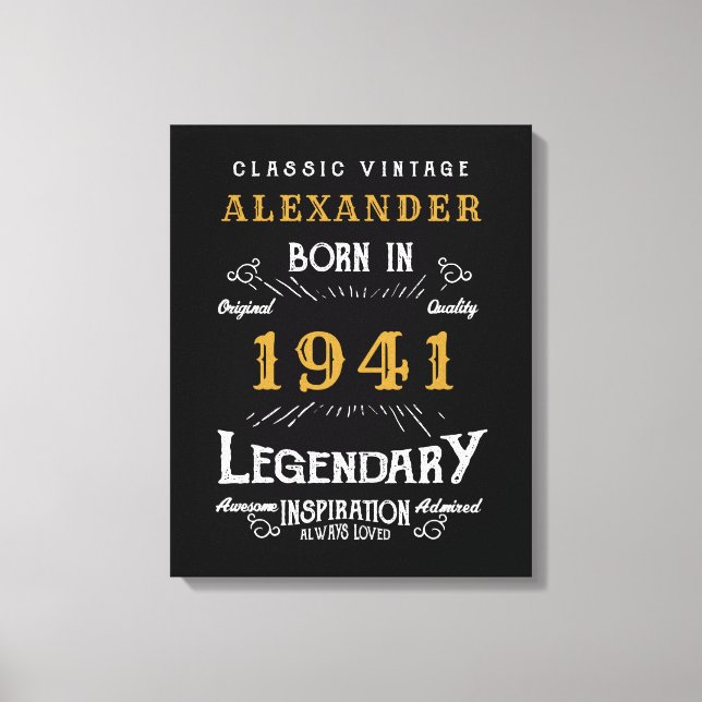Toile 80e anniversaire personnalisé Né en 1941 Noir Vint (Recto)
