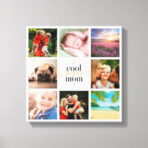 Toile 8 photos montage noir et or Super Maman cool