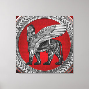 Toile [901] Lion ailé assyrien : Argent et Lamassu noir