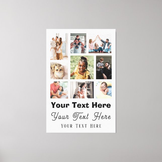 Toile 9 Famille de photos avec Script Texte noir blanc (Recto)