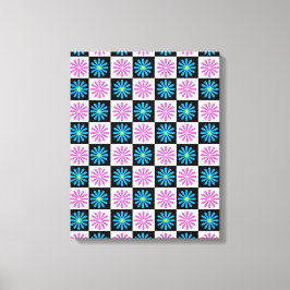 Toile à damiers Aster bleu rose Floral Abstrait