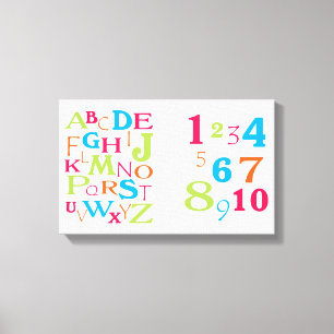 Toile ABC 123 Numéro alphabet Chaux orange rose Turquois