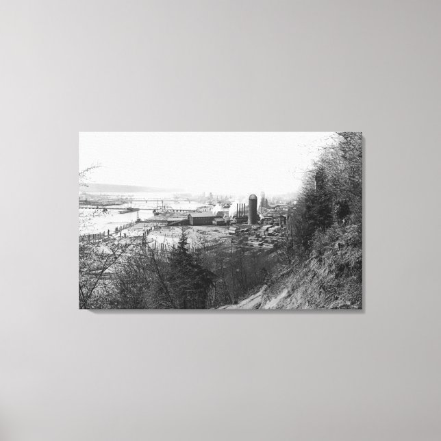 Toile Aberdeen, WA Town View Mill et Harbour Photograph (Recto)