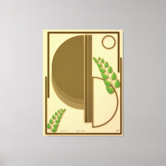 Toile Abstract Boho Geometric Arch & Leaves Beige Textur