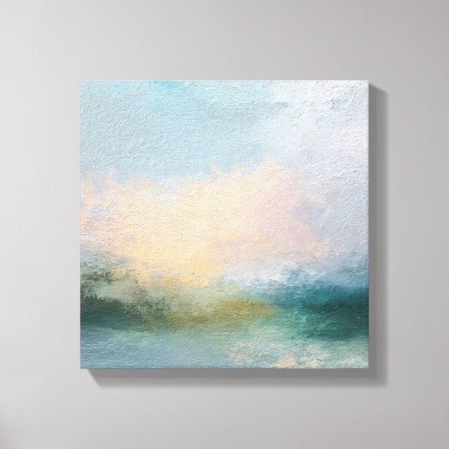 Toile Abstract Textured Canvas Art | Ethereal Teal,Peach (Recto)