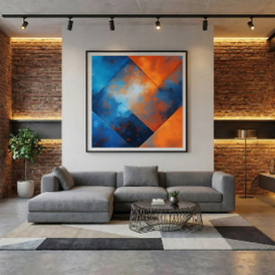 Toile Abstraction Bleue et Feu