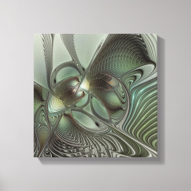 Toile Abstrait Olive Sage Green Grey Fractal Art Imagina (Recto)