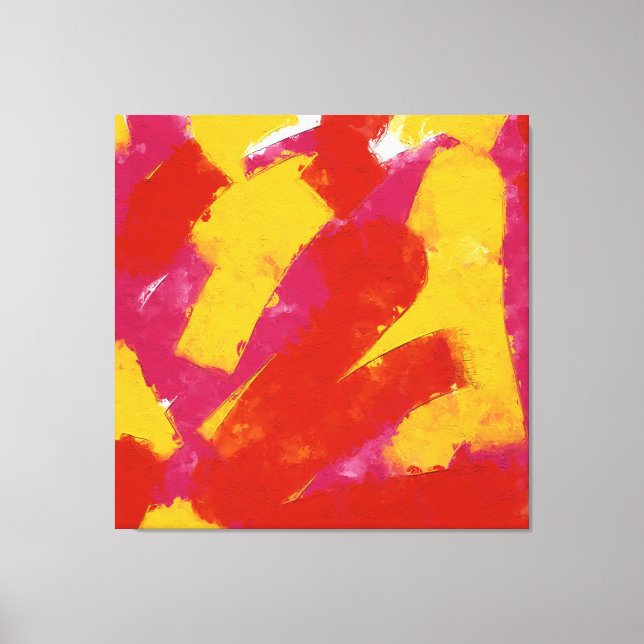 Toile Abstrait rouge, jaune et rose (Recto)