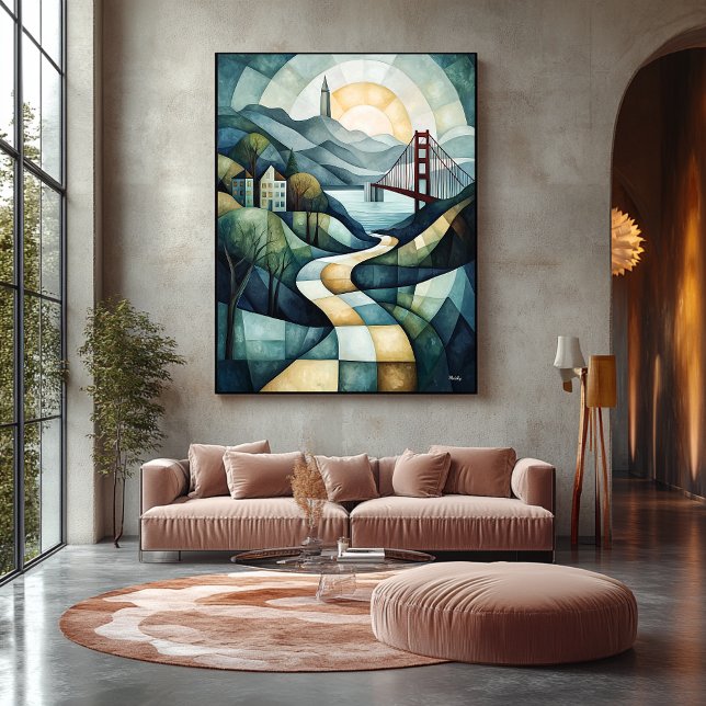 Toile Abstrait San Francisco Skyline géométrique, Golden (Créateur téléchargé)