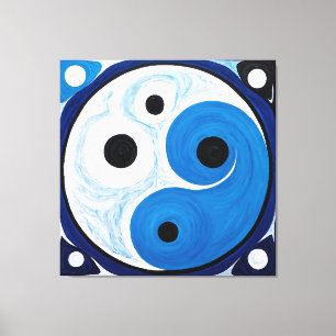Toile Abstrait Yin Yang : Moderniste Bleu & Blanc