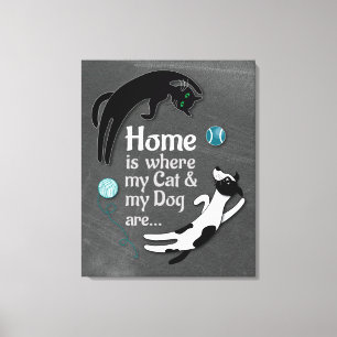 Toile Accueil où mon chat et mon chien sont Plaque Canva