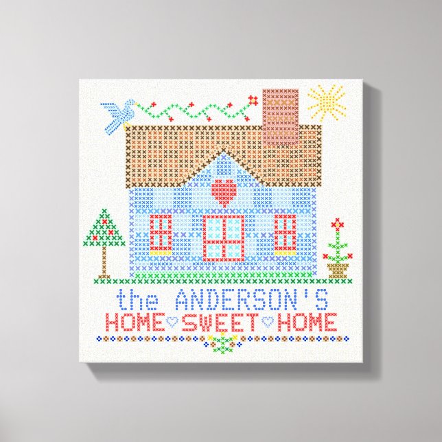 Toile Accueil Sweet Home Cross Stitch House Personnalisé (Recto)