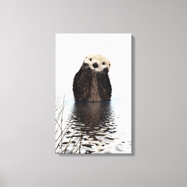 Toile Adorable Otter souriant dans le lac (Recto)