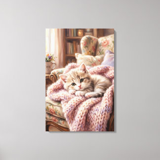 Toile Adorable Sleeping Kitten on Teddy Bear Oil Paintin