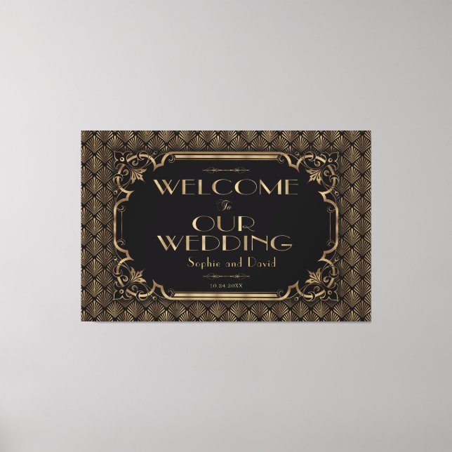 Toile Affiche de bienvenue Mariage Noir Glam Gold (Recto)