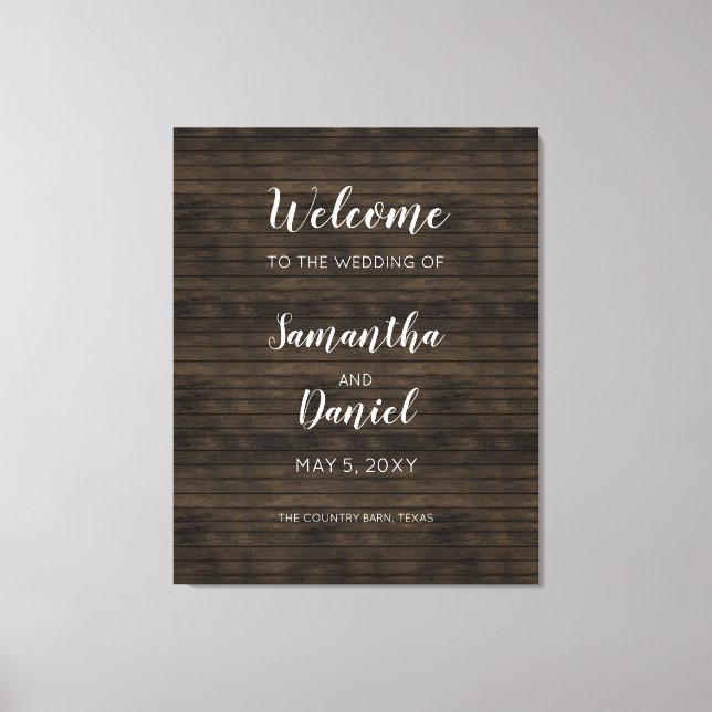 Toile Affiche de bienvenue Mariage Rustic Barn Wood (Recto)