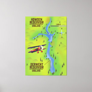 Toile Affiche de carte des réservoirs Derwent & Howden