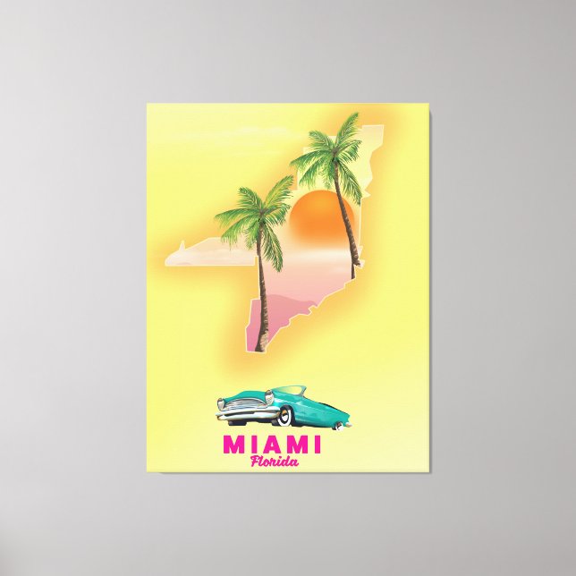 Toile Affiche de carte illustrée de Miami Floride (Recto)