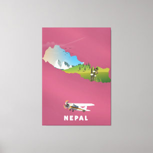 Toile Affiche de carte illustrée du Népal
