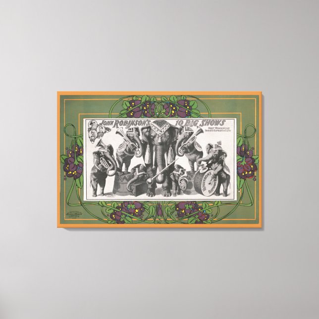 Toile Affiche De Cirque D'Éléphants Jouant D'Instruments (Recto)