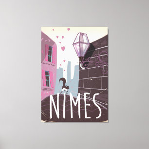Toile Affiche de voyage caricaturale de Nîmes France