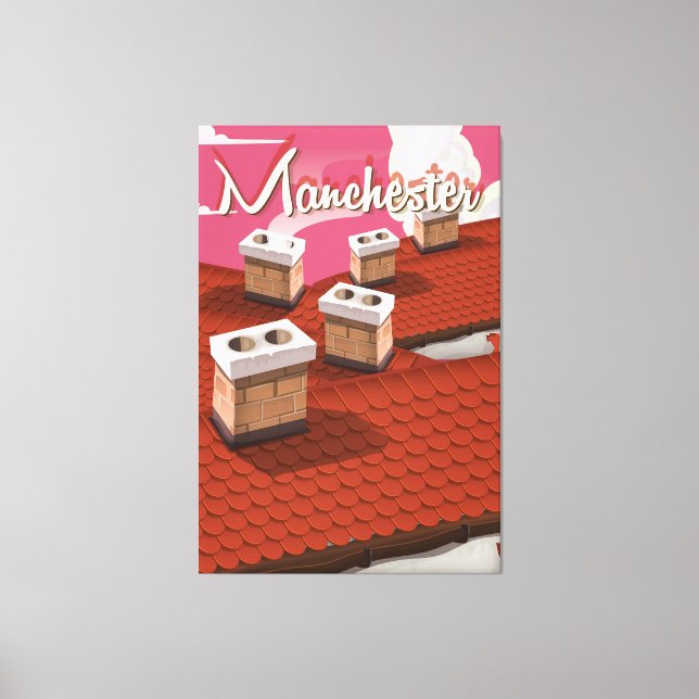 Toile Affiche de voyage de dessin animé de Manchester, A (Recto)