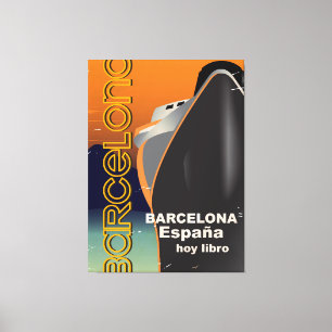 Toile Affiche de voyage de paquebot vintage de Barcelone