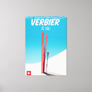 Toile Affiche de voyage de ski vintage de Verbier, Suiss