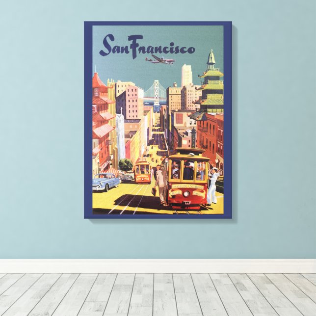 Toile Affiche de voyage des anciennes voitures à câble d (Insitu (Plancher de Bois))