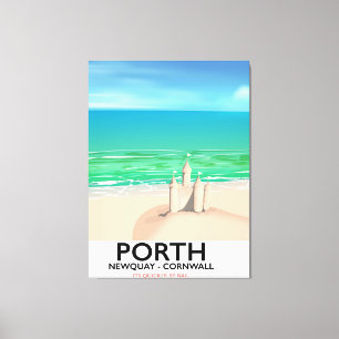 Toile affiche de voyage du château de sable de Porth New