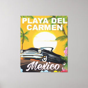 Toile Affiche de voyage en voiture Playa del Carmen Mexi