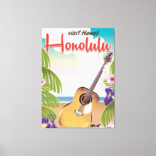 Toile Affiche de voyage vintage de guitare acoustique d'