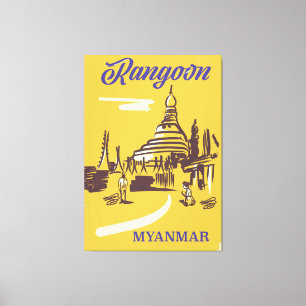 Toile Affiche de voyage vintage de Rangoon Myanmar