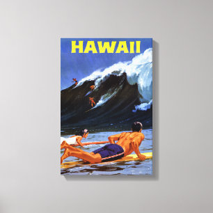 Toile Affiche Vintage voyage Hawaii restaurée
