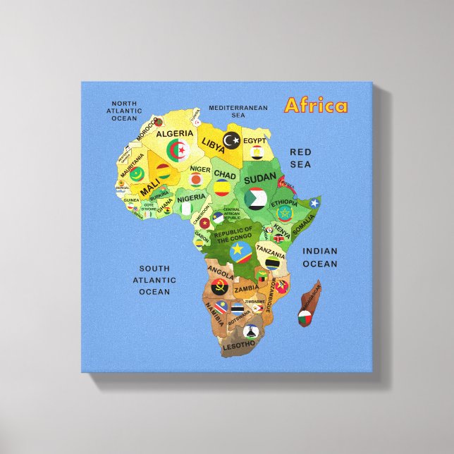 Toile African Map with Flags Stretched Canvas Print (Recto)