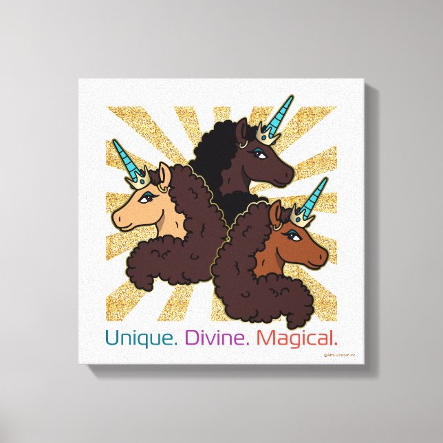 Toile Afro Unicorn Trio : Unique, Divine et Magique (Recto)