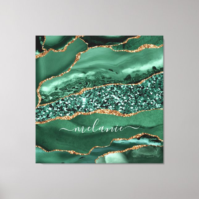 Toile Agate Green Gold Parties scintillant Marbre Nom To (Recto)