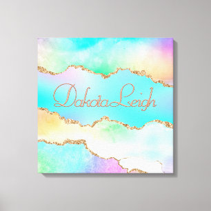 Toile Agate holographique   Iridescente Pastel Ombre Mar