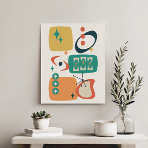 Toile Âge Atomique milieu du siècle Abstrait Orange Jaun