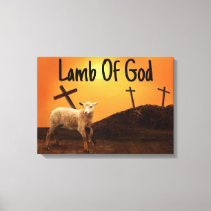 Toile Agneau De Dieu Croix Biblique Canvas Mur Art