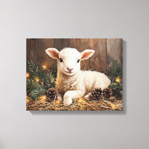 Toile Agneau de Noël mignon peinture rustique