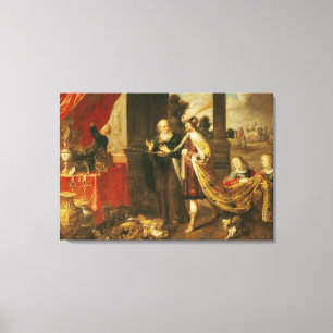 Toile Ahasuerus montrant son trésor à Mordecai
