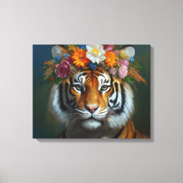 Toile AI Tigre avec fleurs