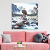 Aigle à tête blanche avec un drapeau américain au 