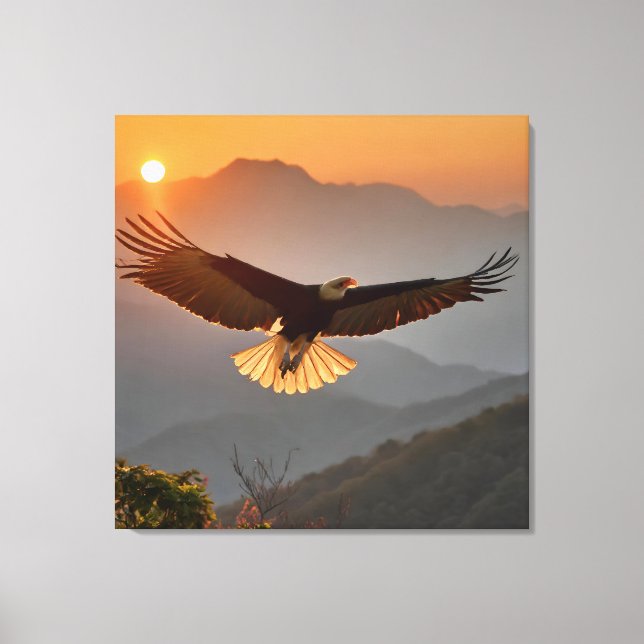 Toile Aigle de Bald qui s'envole au coucher du soleil (Recto)